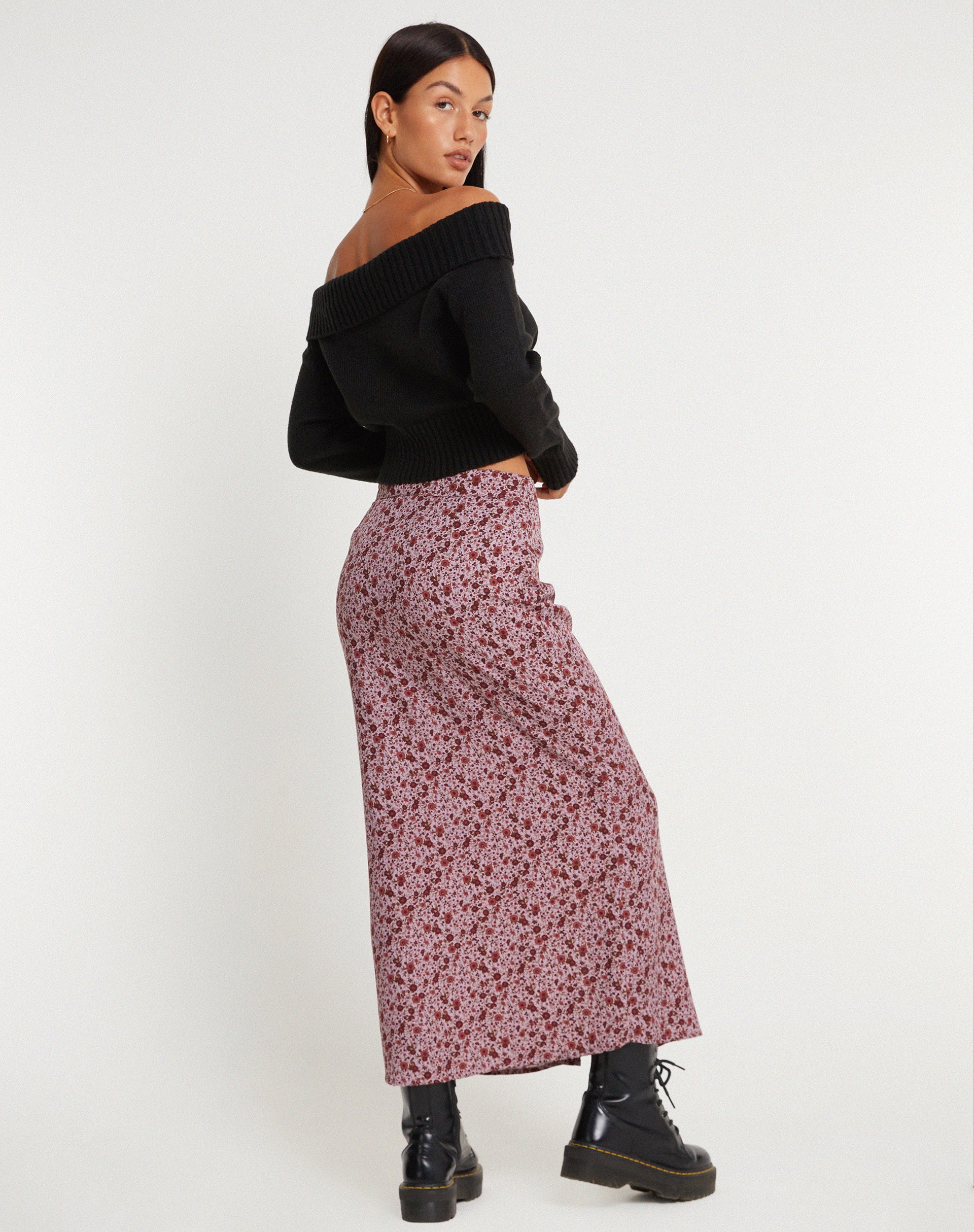 Relow Maxi Skirt in 90's Floral Burgundy - Image 5