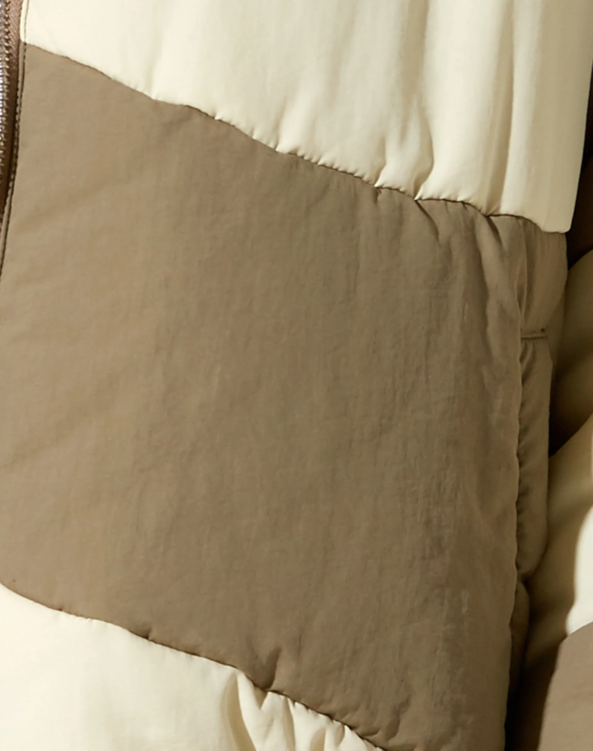 Renee Puffa Jacket in Panelled Cream and Taupe - Image 7