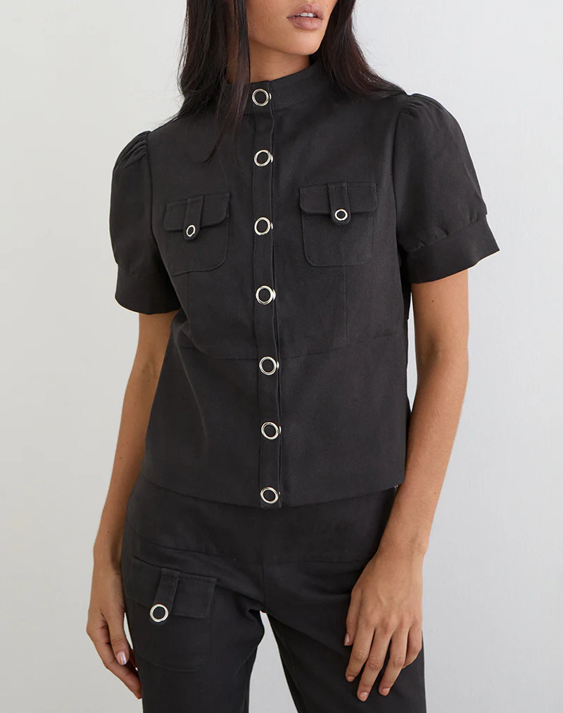 Renia Button Top in Dark Grey - Image 2