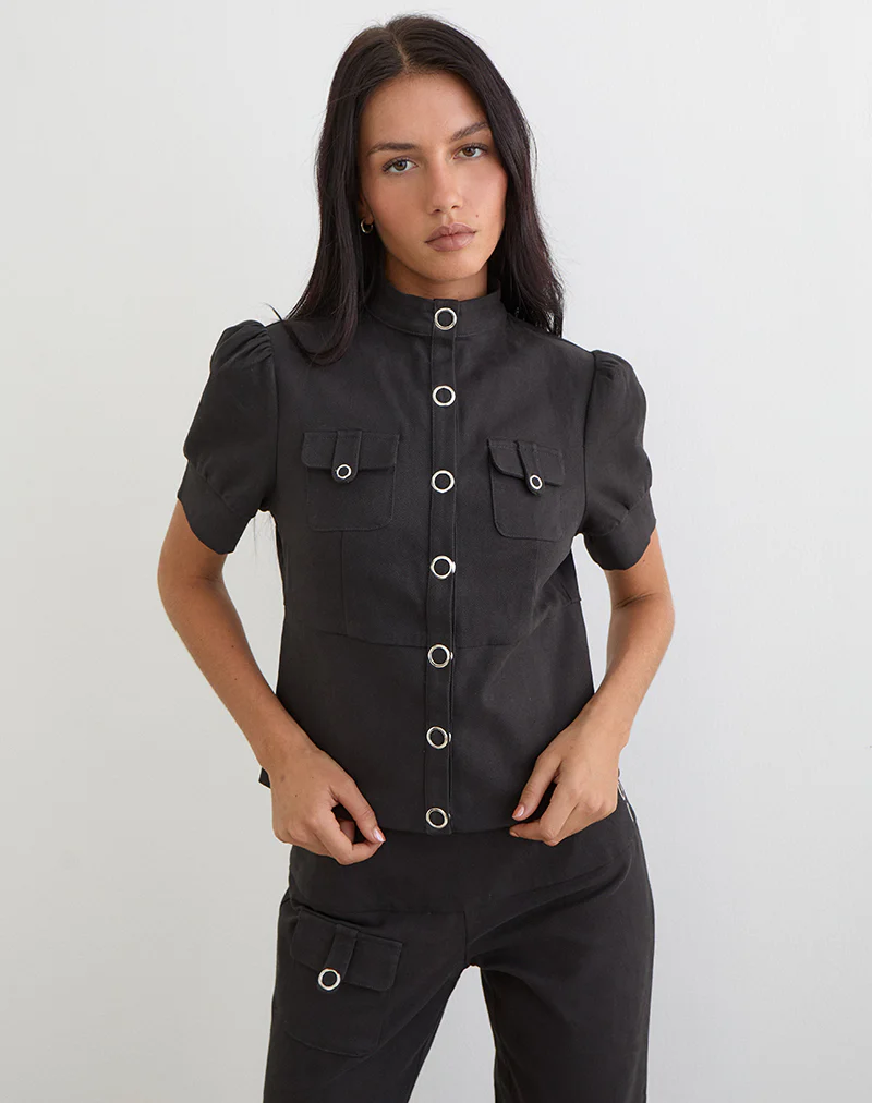 Renia Button Top in Dark Grey - Image 4