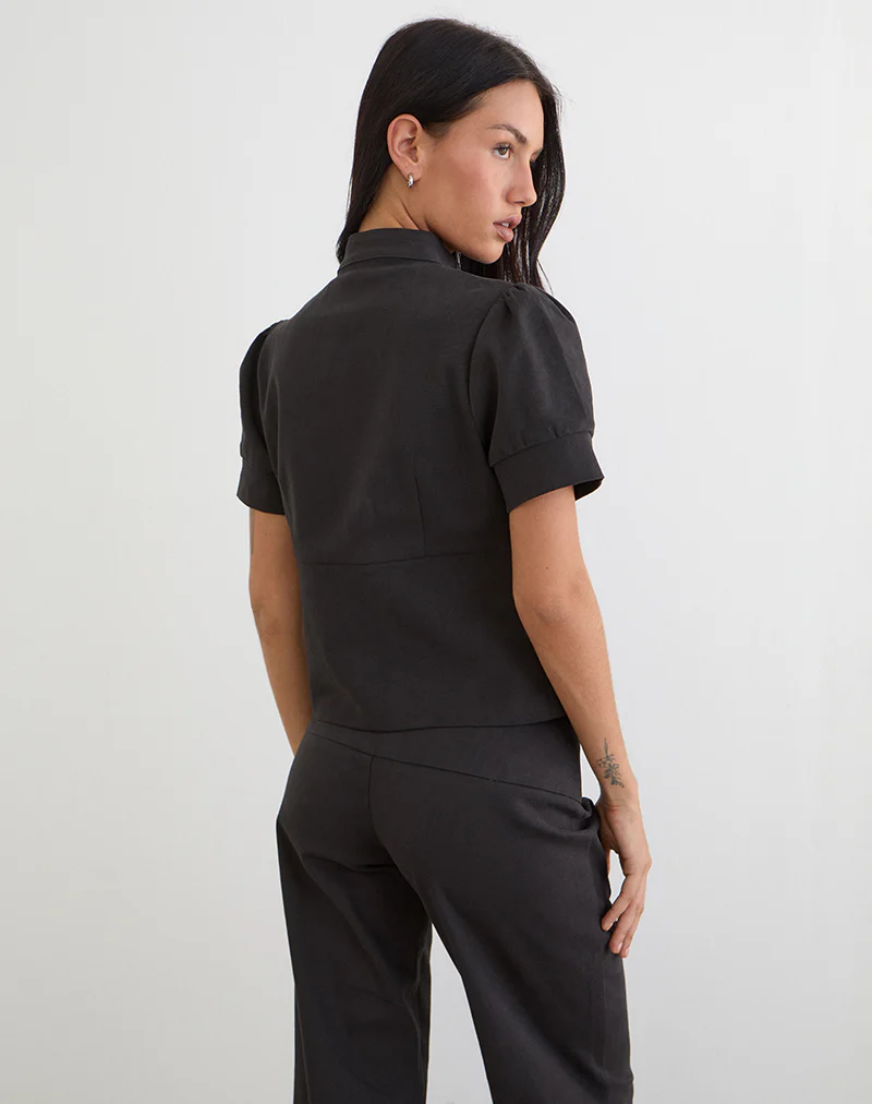 Renia Button Top in Dark Grey - Image 5