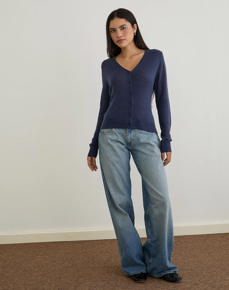 Renisa Cardigan in Sheer Knit Navy - Image 2