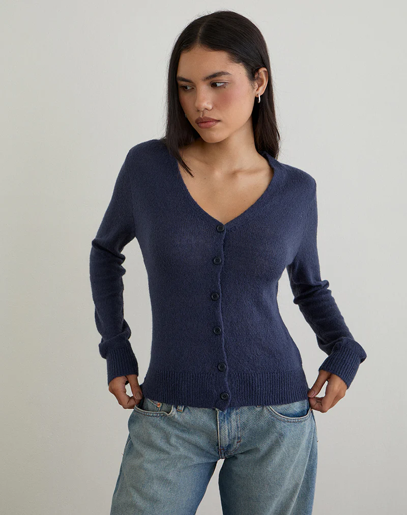 Renisa Cardigan in Sheer Knit Navy - Image 3