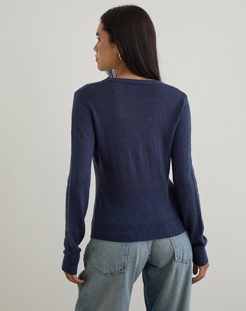 Renisa Cardigan in Sheer Knit Navy - Image 4