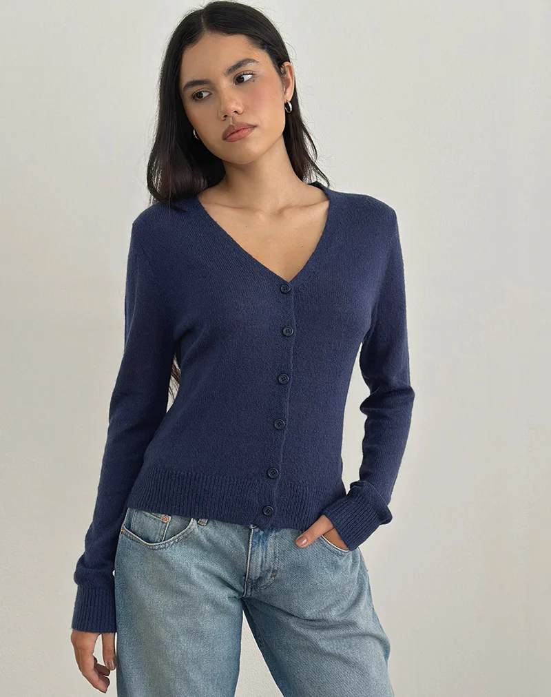 Renisa Cardigan in Sheer Knit Navy - Image 5