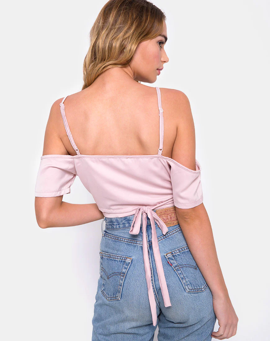 Renta Cold Shoulder Crop Top in Satin Blush - Image 2