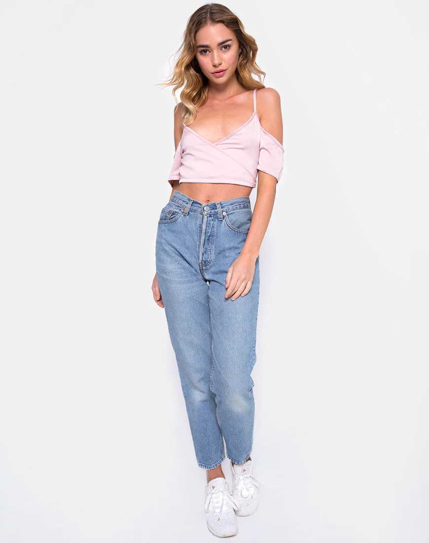 Renta Cold Shoulder Crop Top in Satin Blush - Image 3