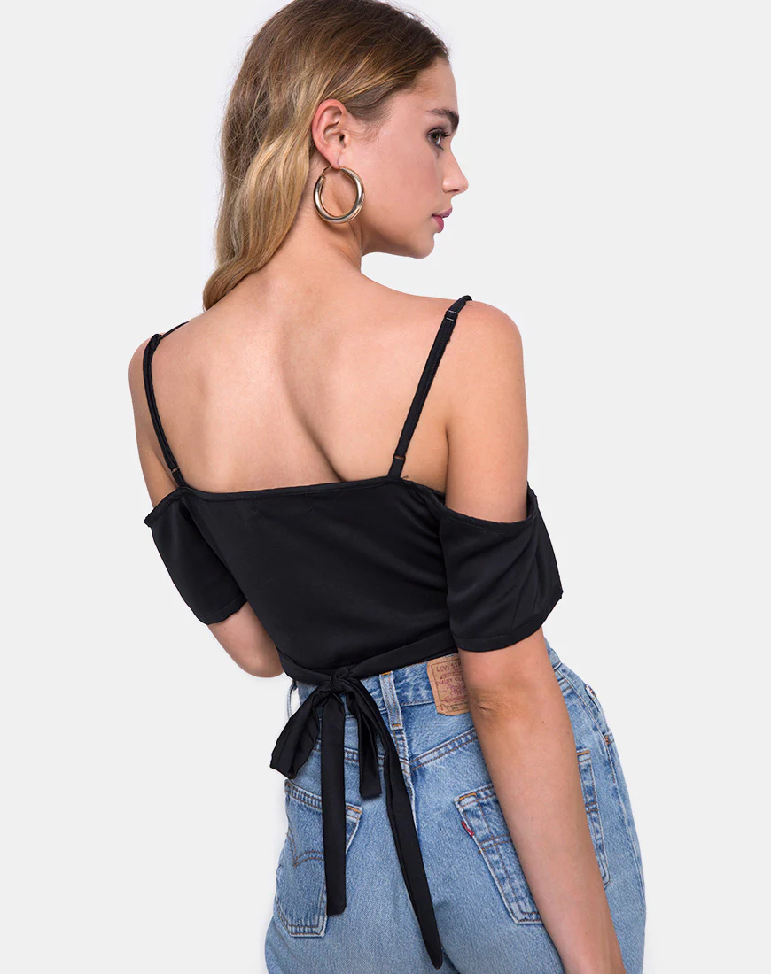 Renta Cold Shoulder Top in Satin Black - Image 2
