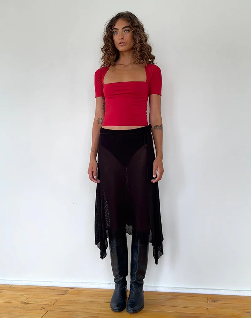 Requa Short Sleeve Square Neck Top in Adrenaline Red - Image 4