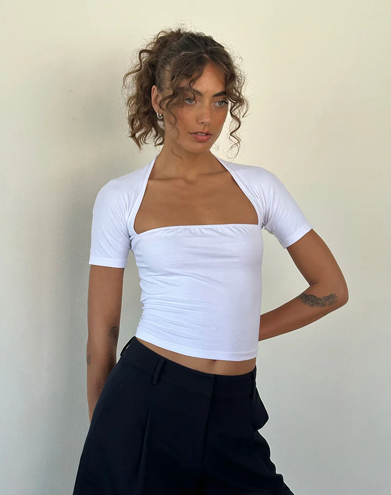 Requa Short Sleeve Square Neck Top in White - Image 2