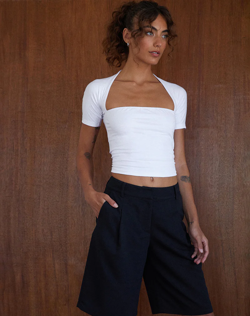 Requa Short Sleeve Square Neck Top in White - Image 3