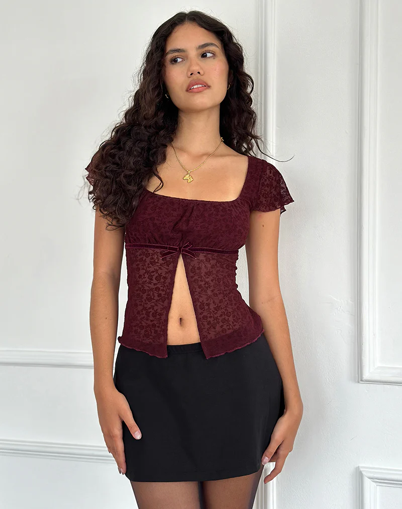 Retina Top in Ditsy Flock Burnt Maroon - Image 3