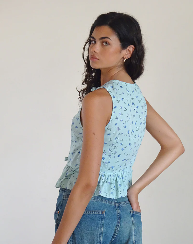 Revata Tie Front Top in Pretty Petal Green - Image 4