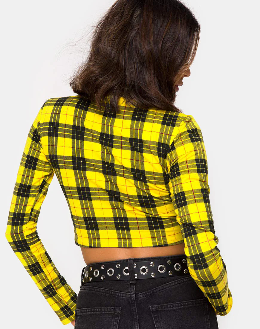 Rhala Crop Top in Winter Plaid Yellow - Image 2