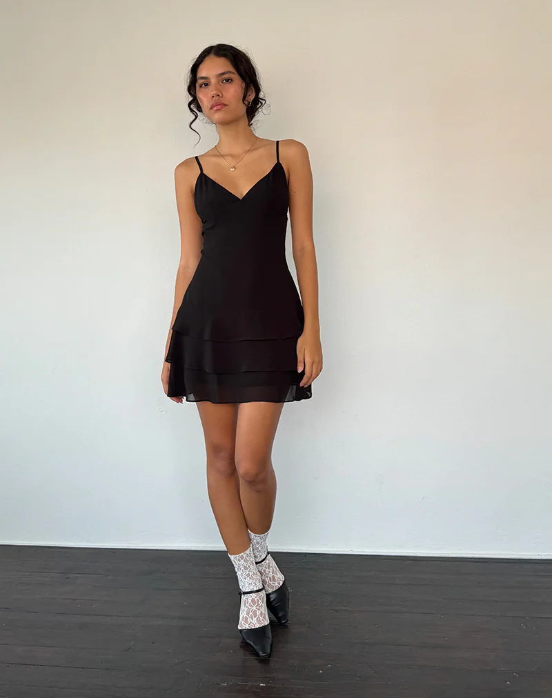 Riasi Ruffle Mini Dress in Chiffon Black - Image 5