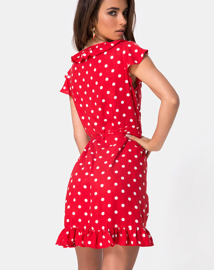 Rica Skater Dress in Medium Polka Red and White - Image 2