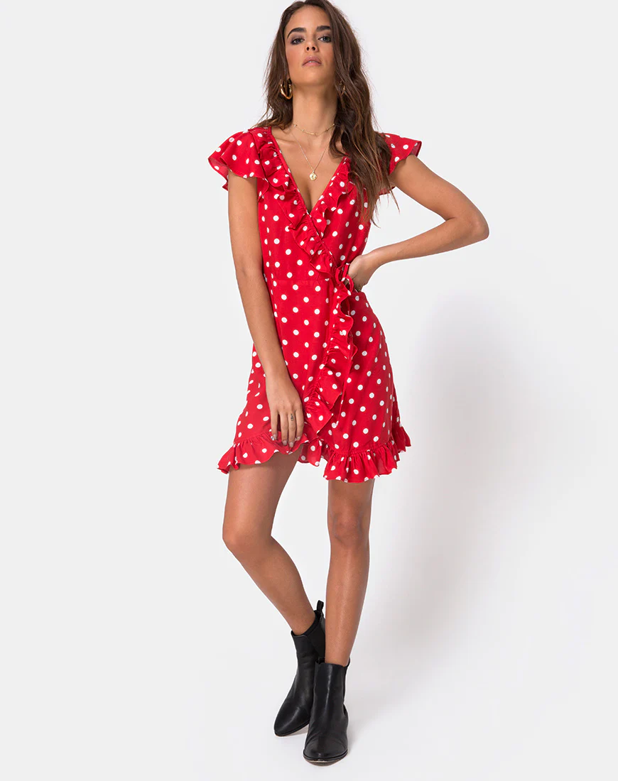 Rica Skater Dress in Medium Polka Red and White - Image 3