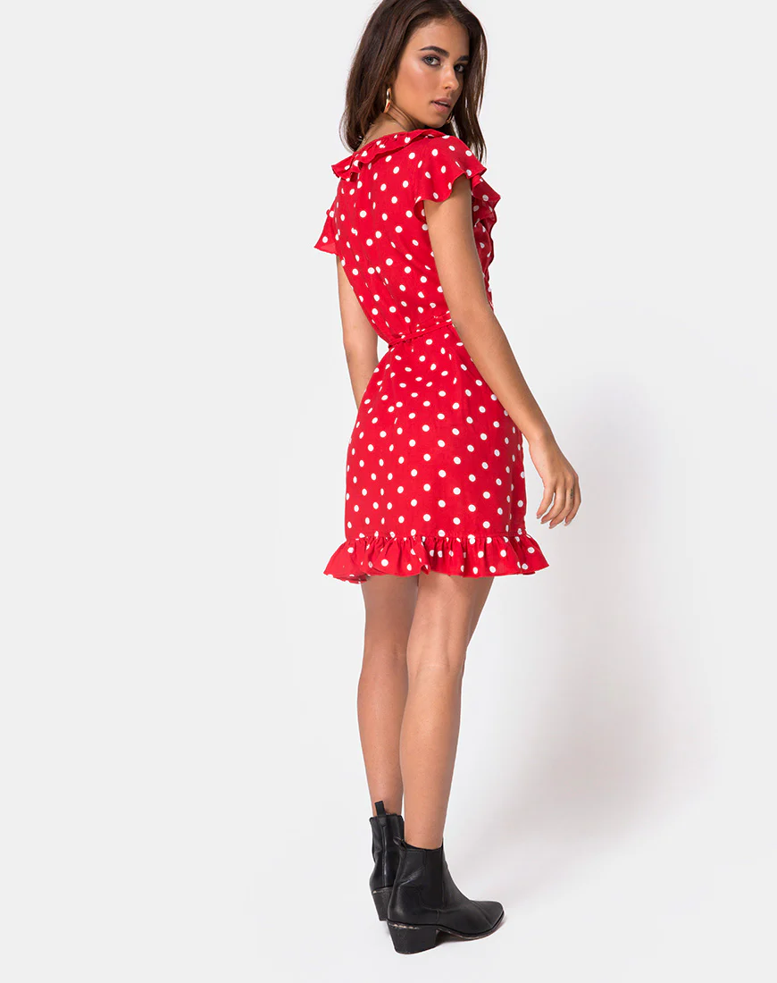 Rica Skater Dress in Medium Polka Red and White - Image 4