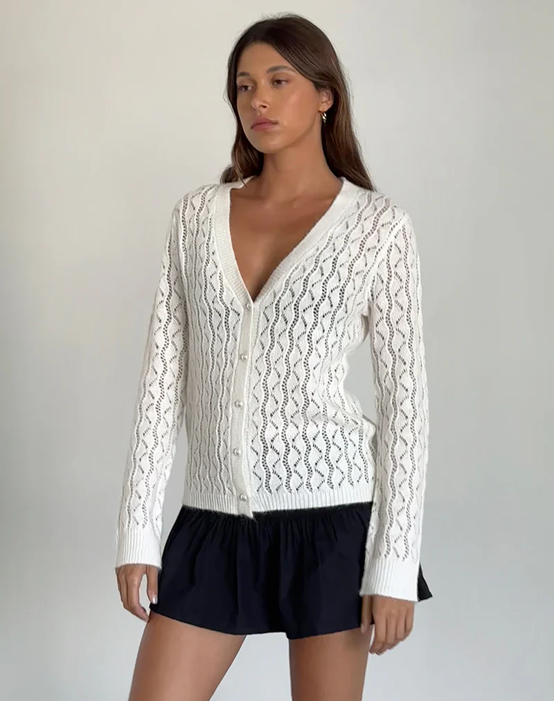 Ricani Open Knit Cardigan in Ivory - Image 2