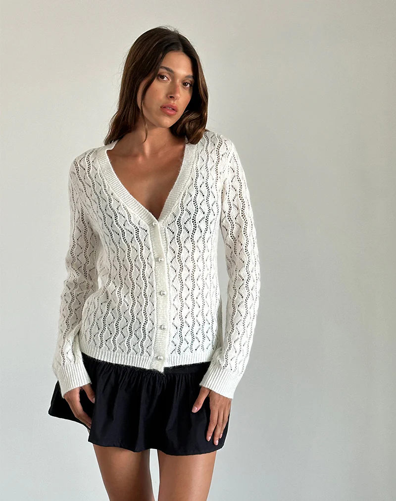 Ricani Open Knit Cardigan in Ivory - Image 4