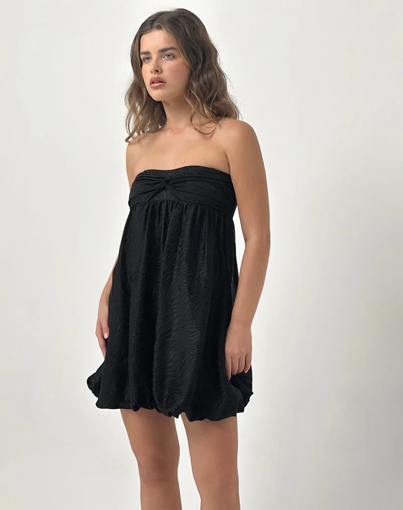 Richie Mini Dress in Satin Jacquard Black - Image 4