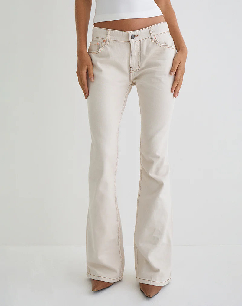 Rigid Low Rise Flare Jeans in Off White - Image 2