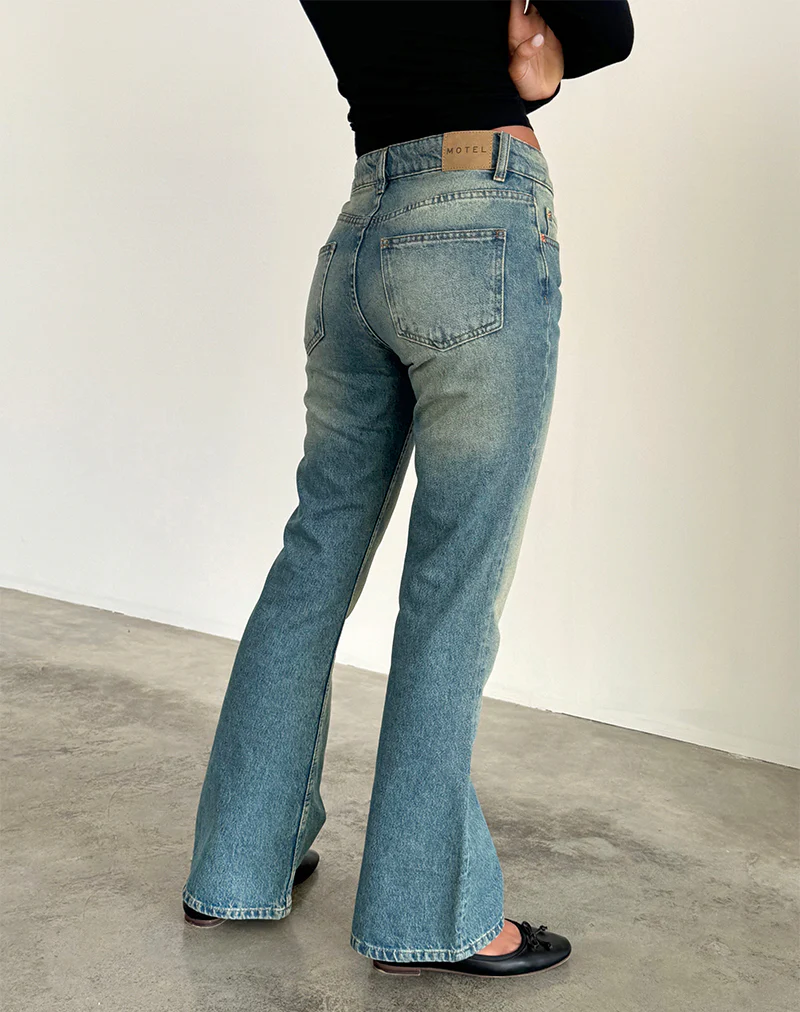Rigid Low Rise Flare Jeans in Sea Green - Image 3