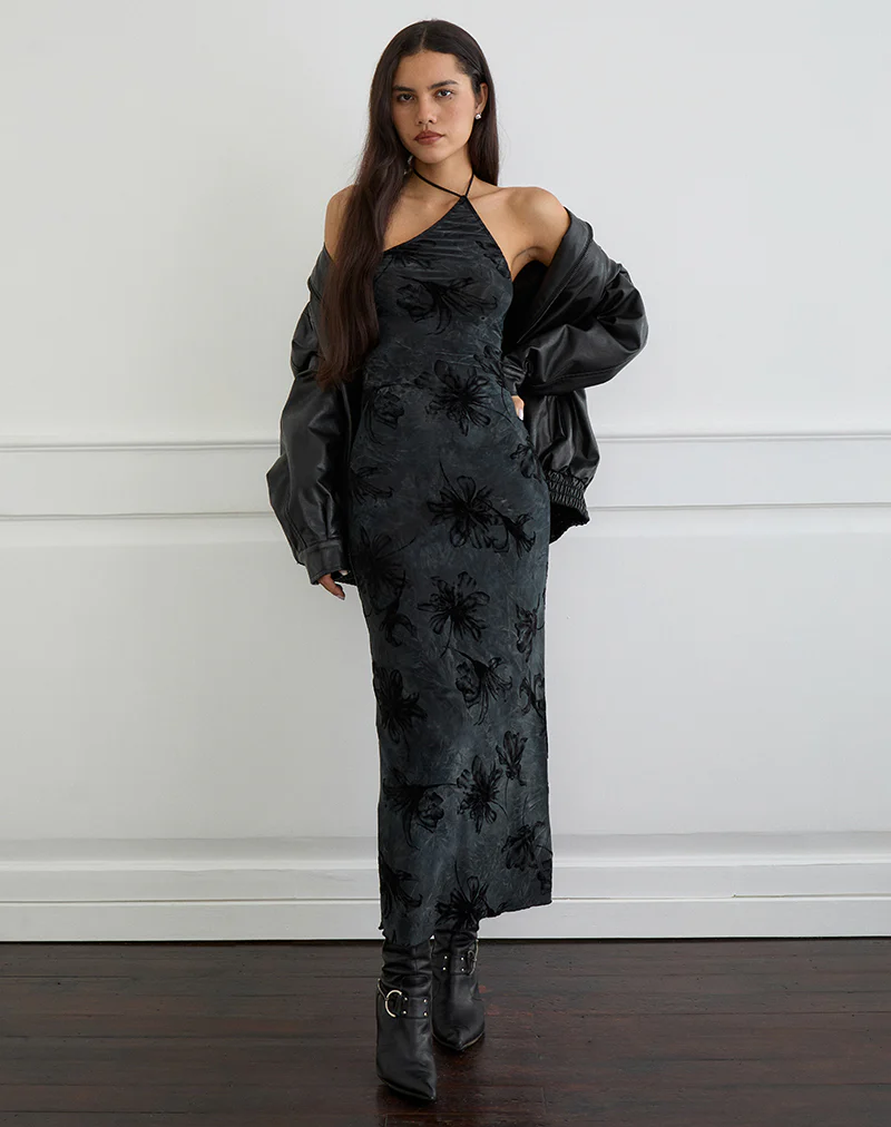 Rikaya Maxi Dress in Burn Velvet Grey - Image 2