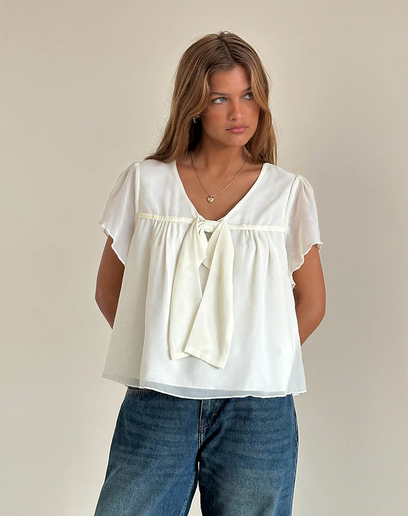 Rike Longline Top in Chiffon Ivory - Image 2