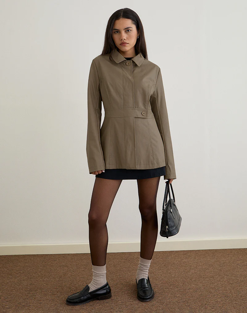Riku Coat in PU Mushroom - Image 2