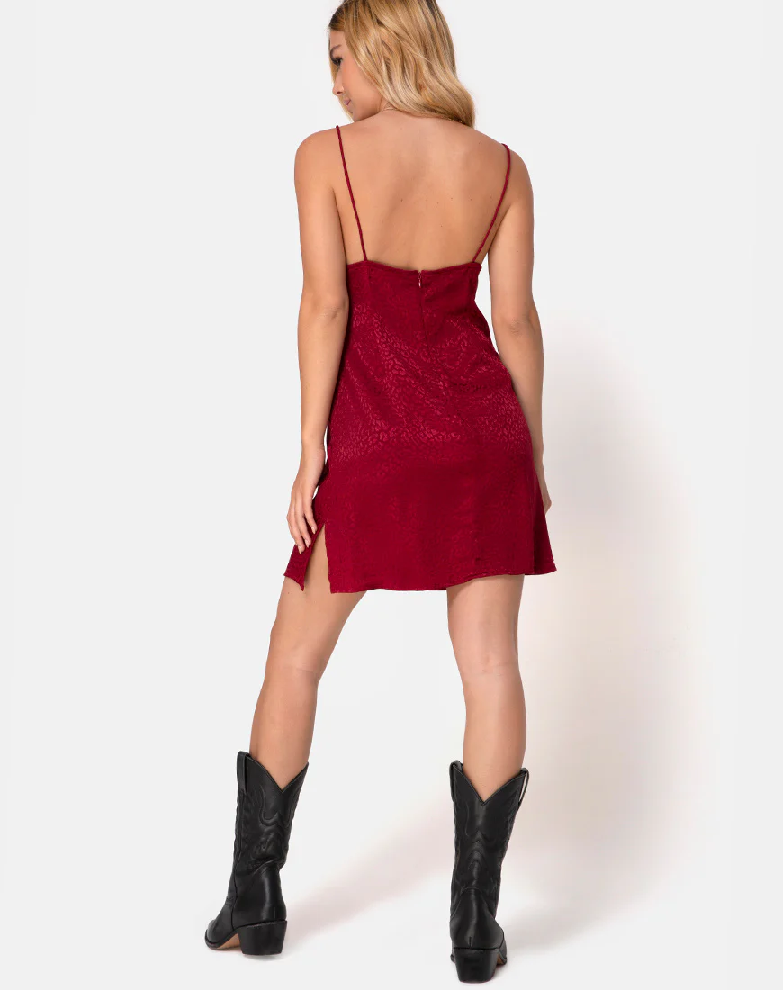 Rilia Slip Dress in Satin Cheetah Raspberry - Image 4