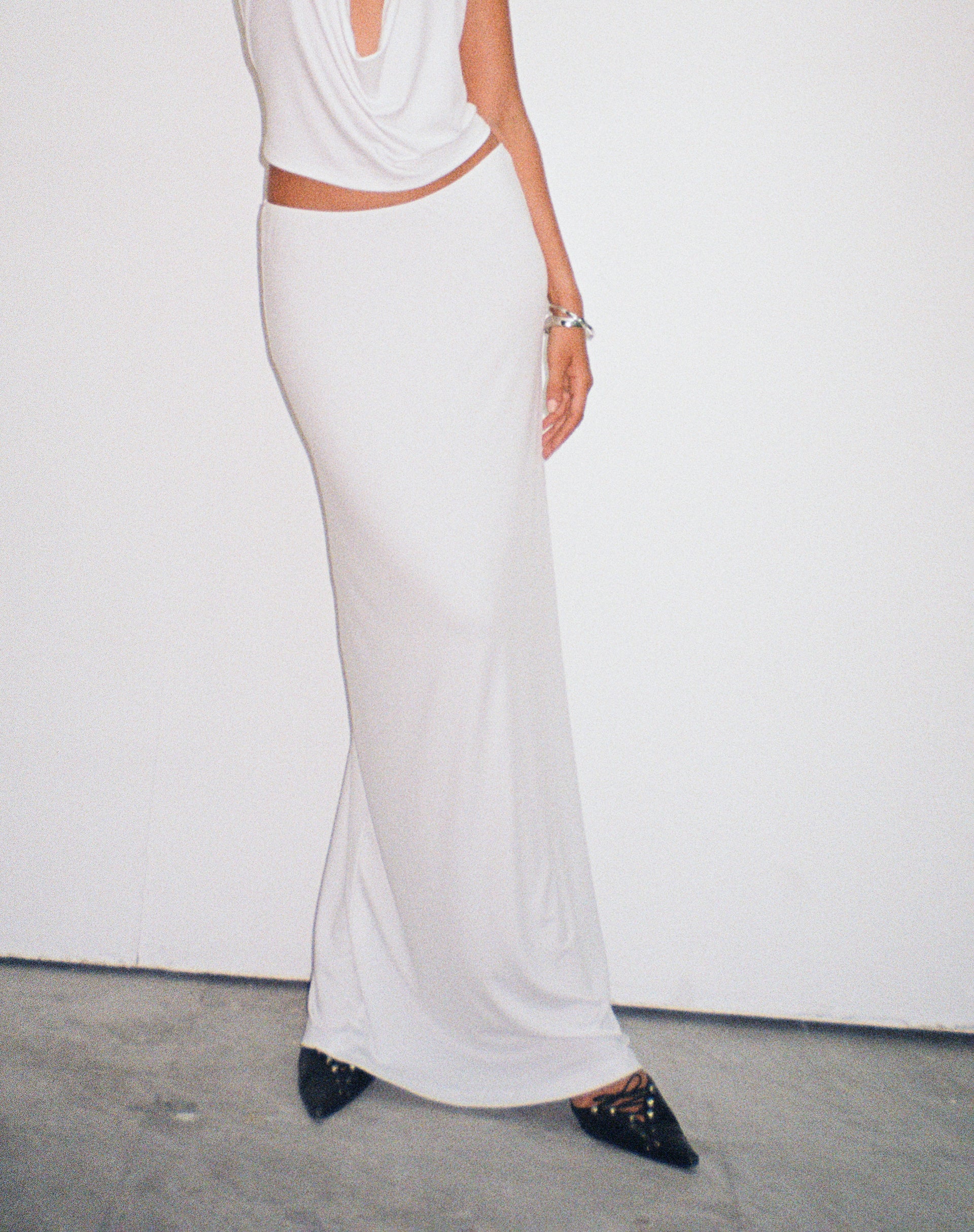 Rim Jersey Maxi Skirt in Ivory - Image 2