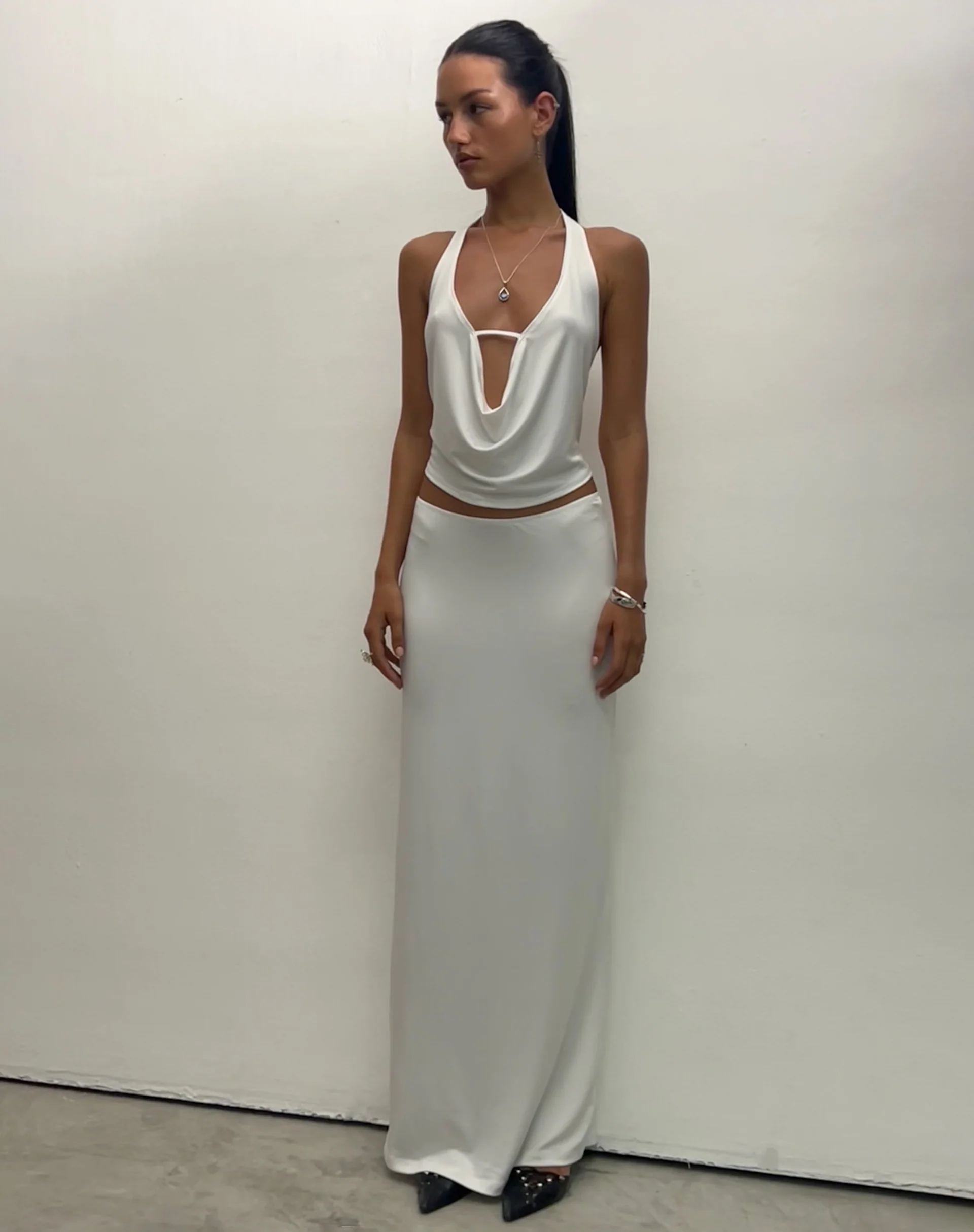 Rim Jersey Maxi Skirt in Ivory - Image 3
