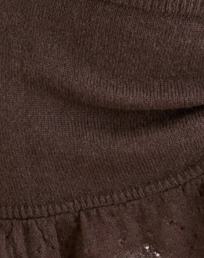 Rimona Mini Skirt in Knit Brown with Frill Hem - Image 6