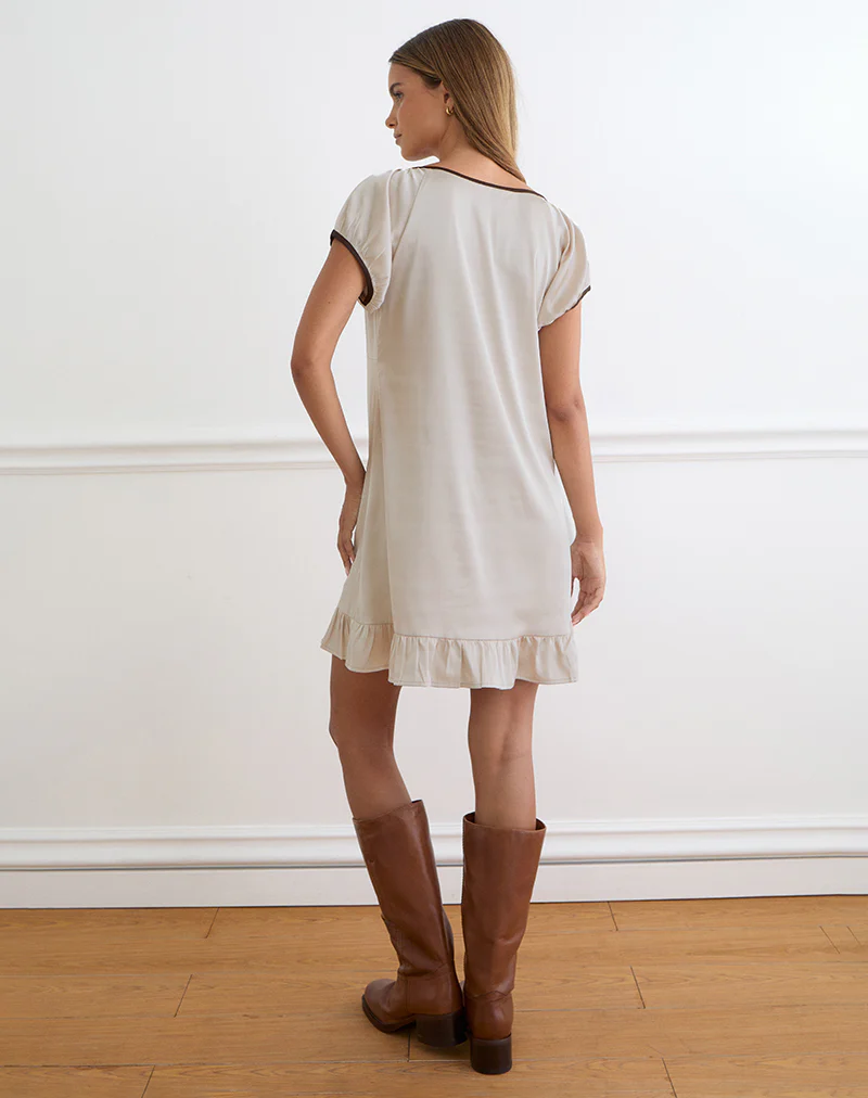 Rinari Mini Dress in Satin Champagne - Image 4