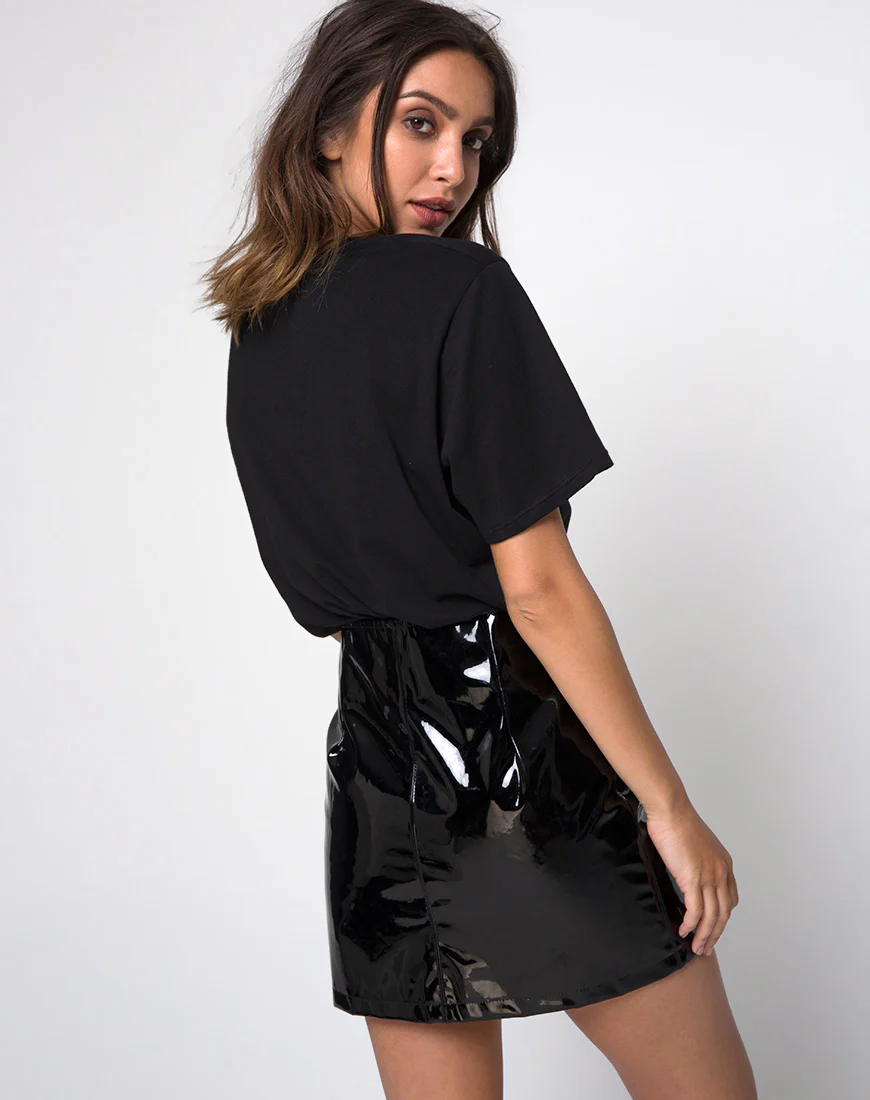 Ring Mini Skirt in PU Shiny Black - Image 3
