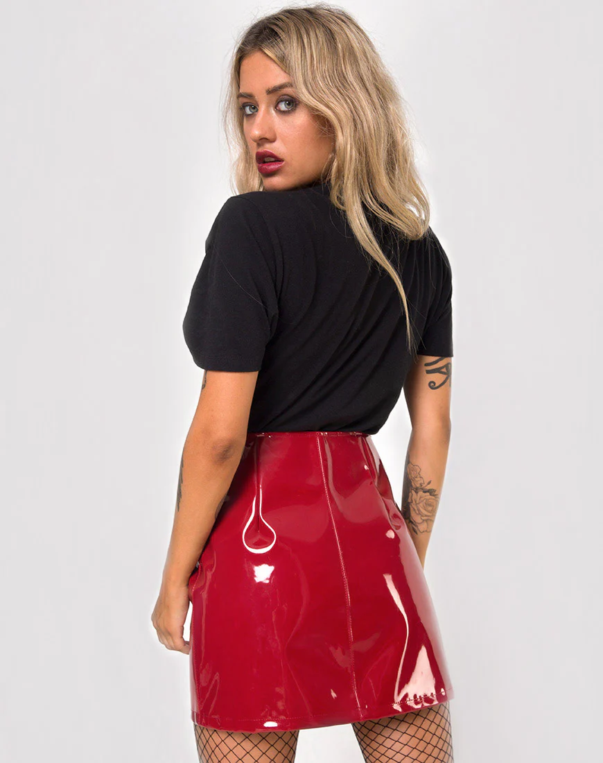 Ring Mini Skirt in Pu Shiny Wine - Image 2