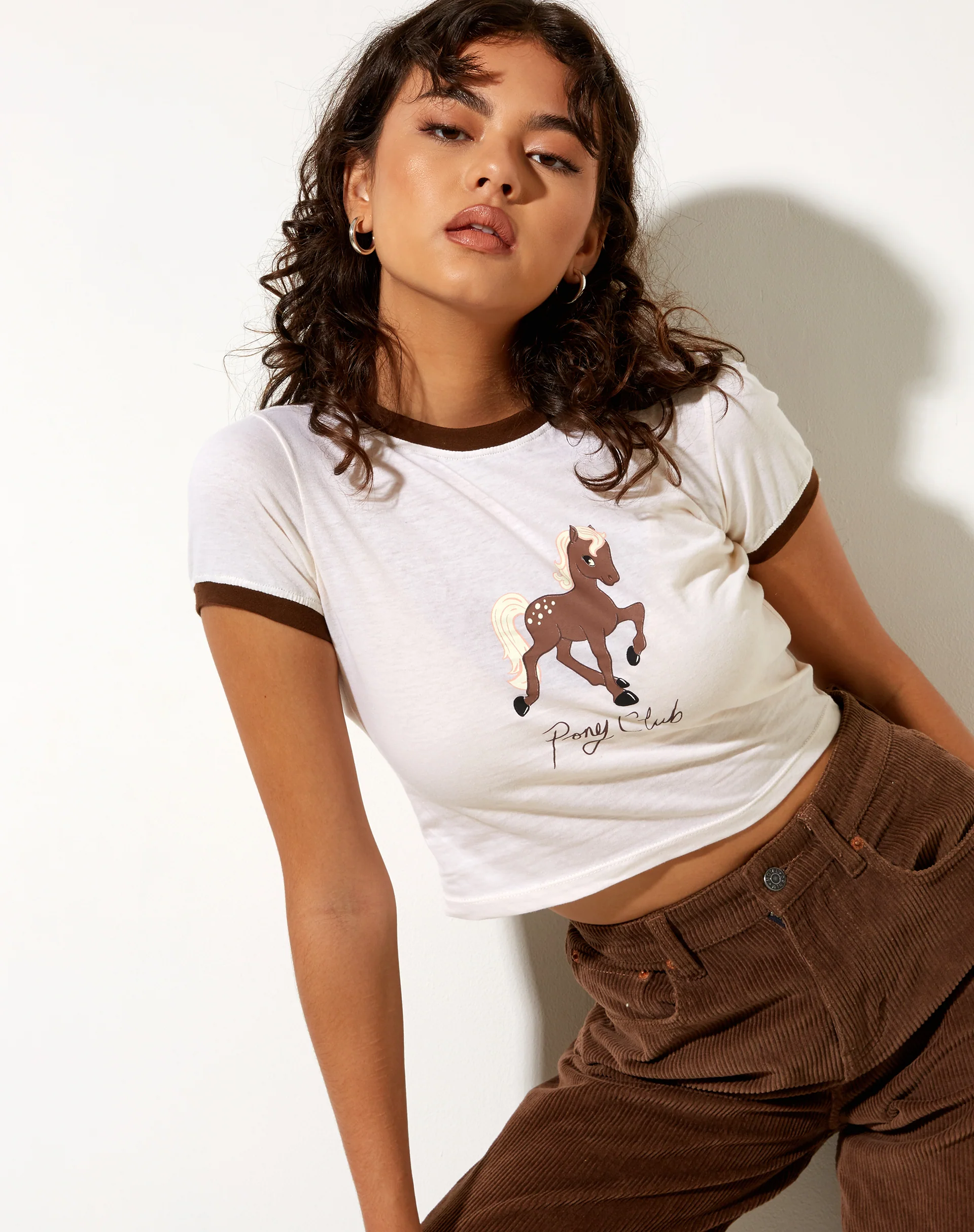 Ringer Tee in Winter White Bind Cocoa Pony Club - Image 4