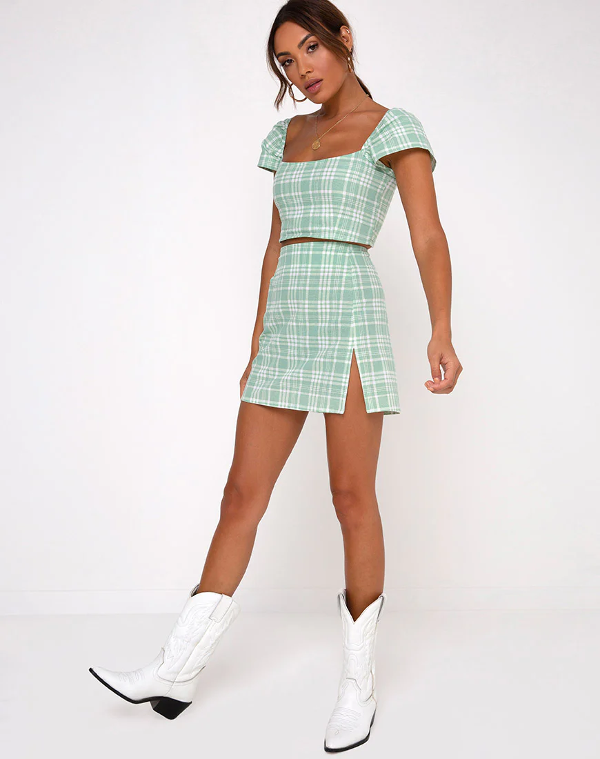 Rinka Mini Skirt in Table Cloth Neo Mint - Image 4