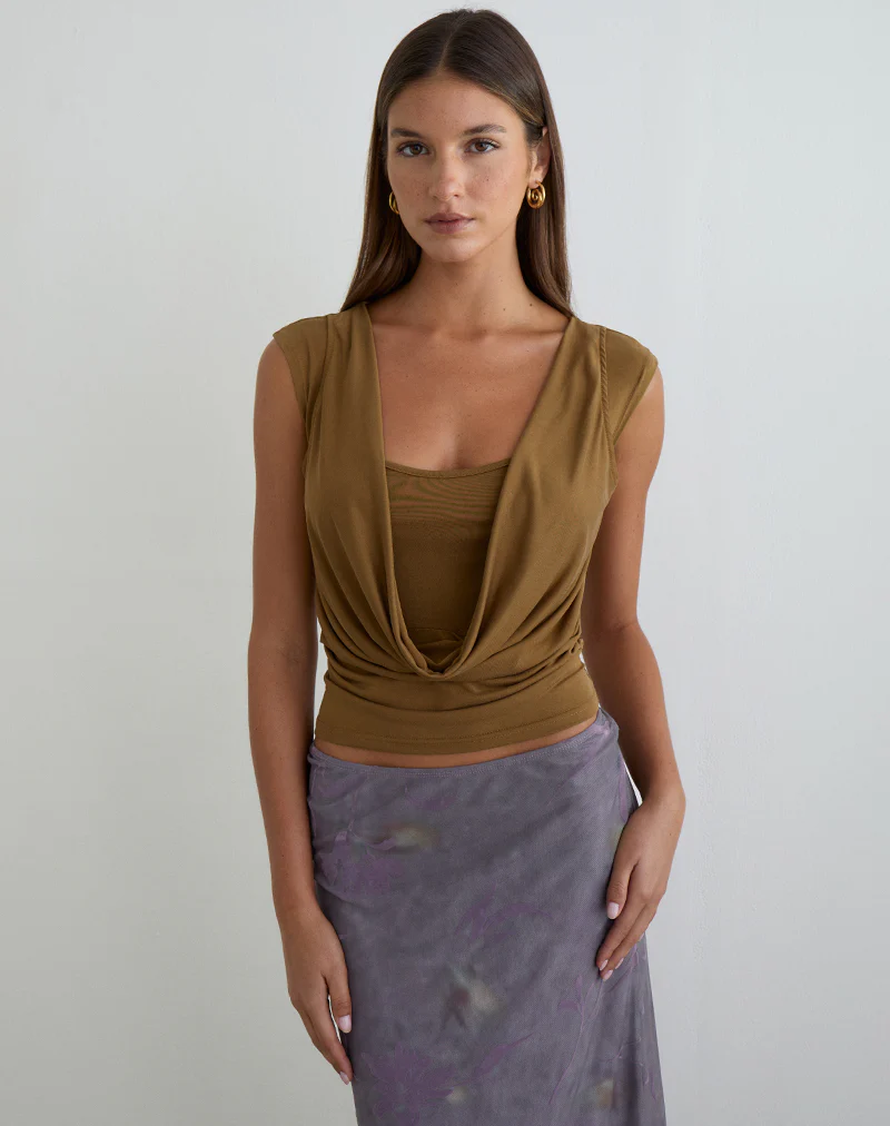 Rinsha Cowl Top in Cupro Dark Yellow - Image 2