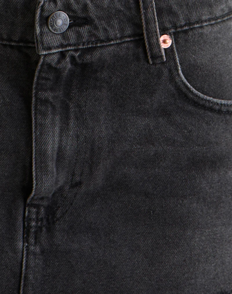 Ripped Raw Hem Denim Mini Skirt in Vintage Black - Image 6
