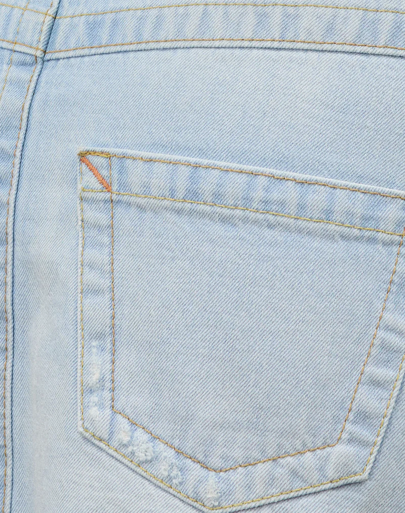 Ripped Raw Hem Denim Mini Skirt in Sky Blue - Image 8