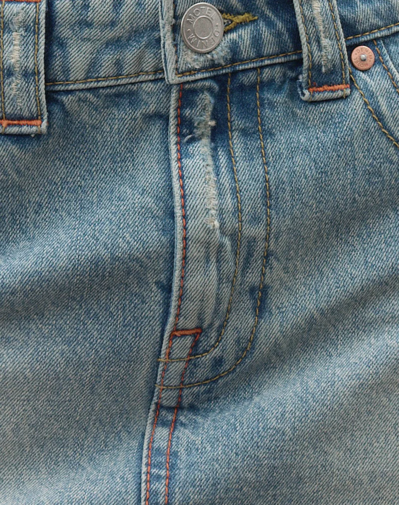 Ripped Raw Hem Denim Mini Skirt in True Blue - Image 7