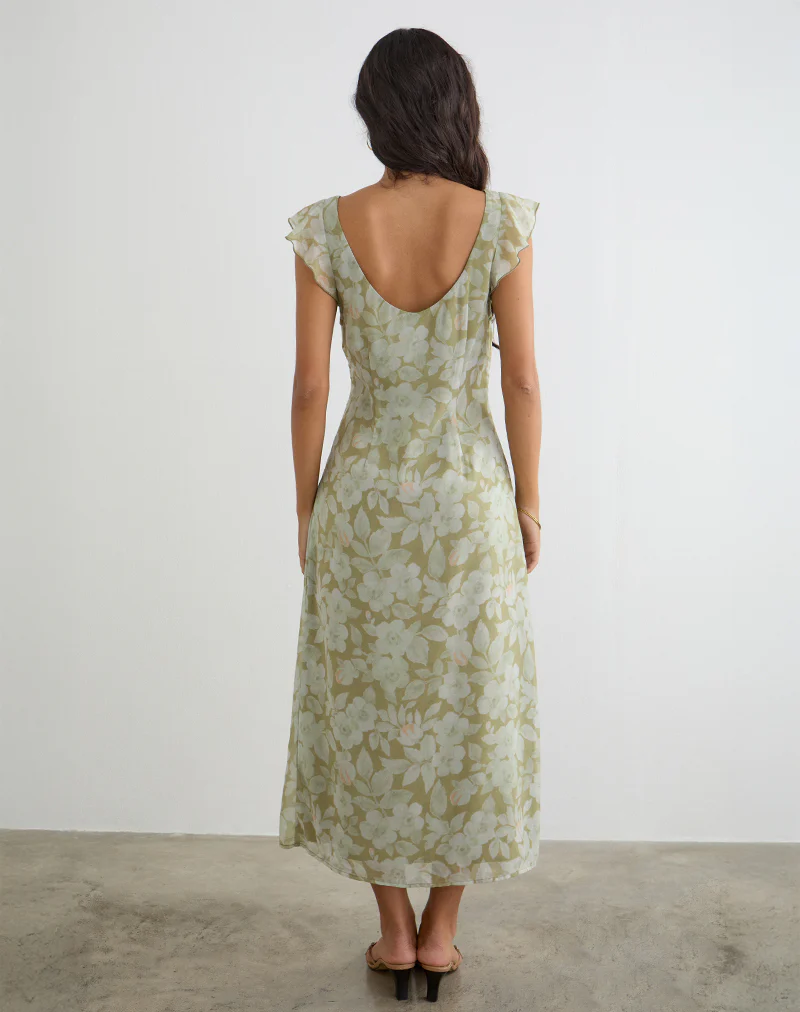 Risala Scoop Midi Dress in Pale Flower Green - Image 3