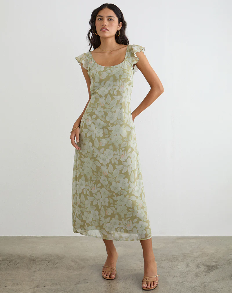 Risala Scoop Midi Dress in Pale Flower Green - Image 4