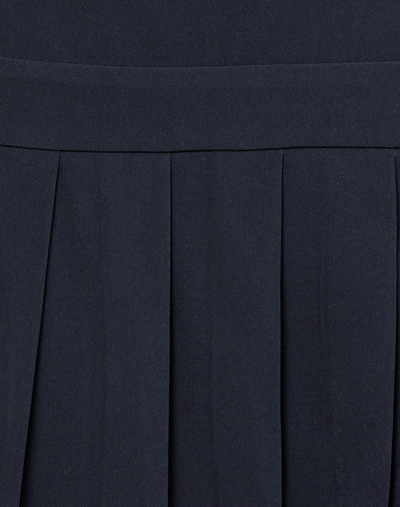 Rita Pleat Mini Dress in Tailoring Navy - Image 6