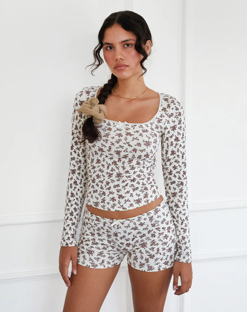 Ritulia Ribbed Micro Short in Ditsy Floral Cream - Image 5