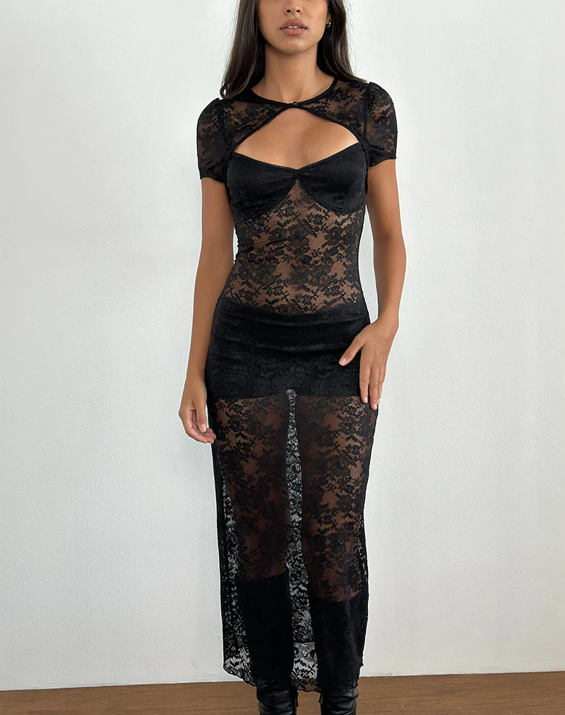 Rium Unlined Midi Dress in Lace Black - Image 5