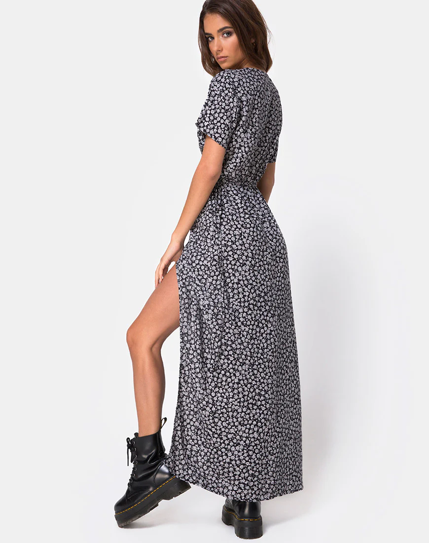 Riva Dress in Ditsy Rose Black - Image 2