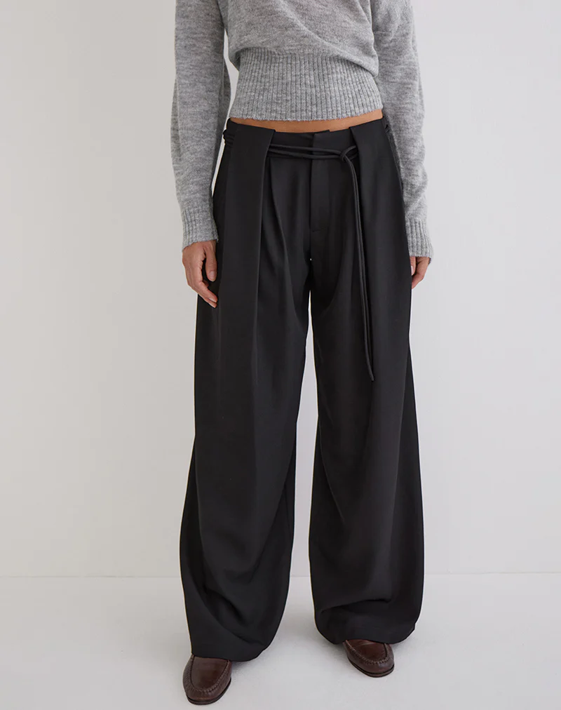 Rivela Tie Waist Trouser in Black - Image 2